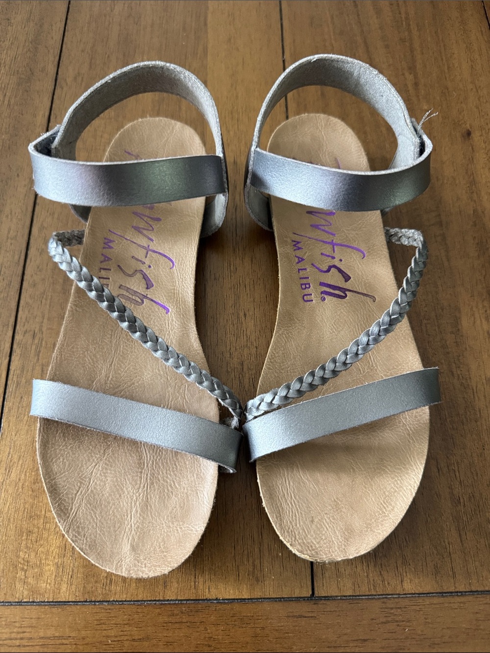 Blowfish Metallic Silver Braided Strap Sandals